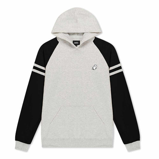 Dalix Mens Ghost Varsity Hooded Sweatshirt Heavyweight Pullover Hoodie Casual Wear in Oatmeal Black S Small