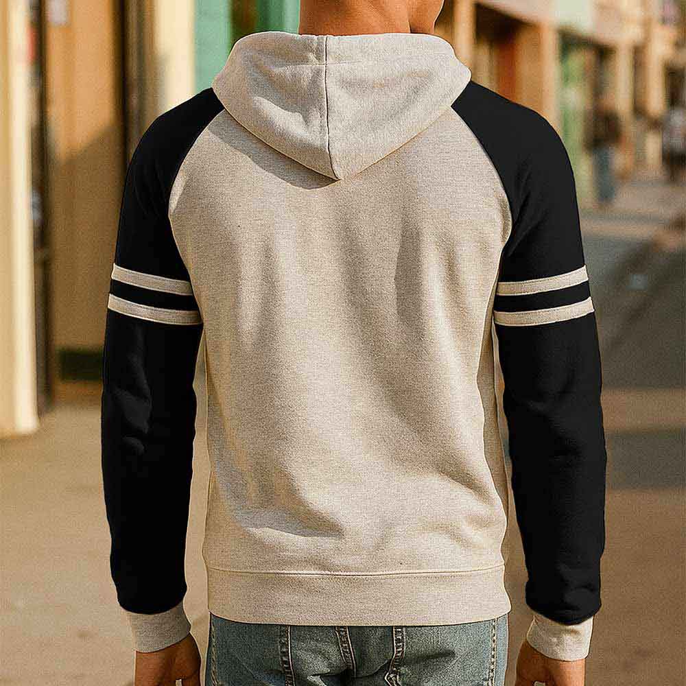 Dalix Mens Ghost Varsity Hooded Sweatshirt Heavyweight Pullover Hoodie Casual Wear in Oatmeal Black S Small