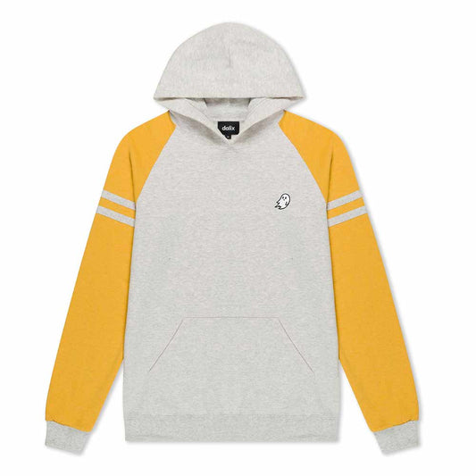 Dalix Mens Ghost Varsity Hooded Sweatshirt Heavyweight Pullover Hoodie Casual Wear in Oatmeal Mustard S Small
