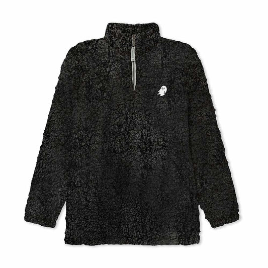Dalix Womens Ghost Faux Sherpa Quarter Zip Pullover Warm Cozy in Black S Small