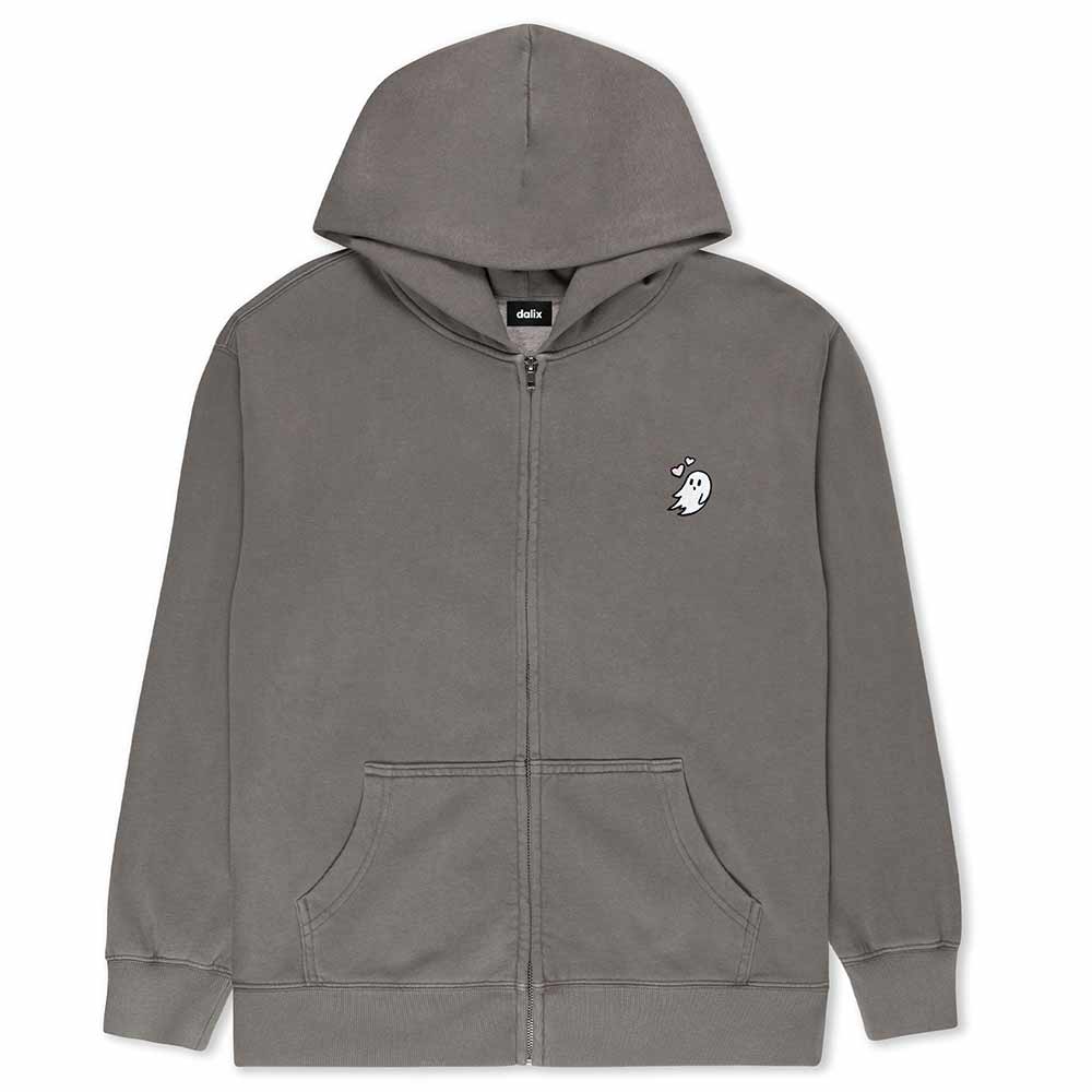 Dalix Heartly Ghost Midweight Fleece Faded Zip Hooded Sweatshirt