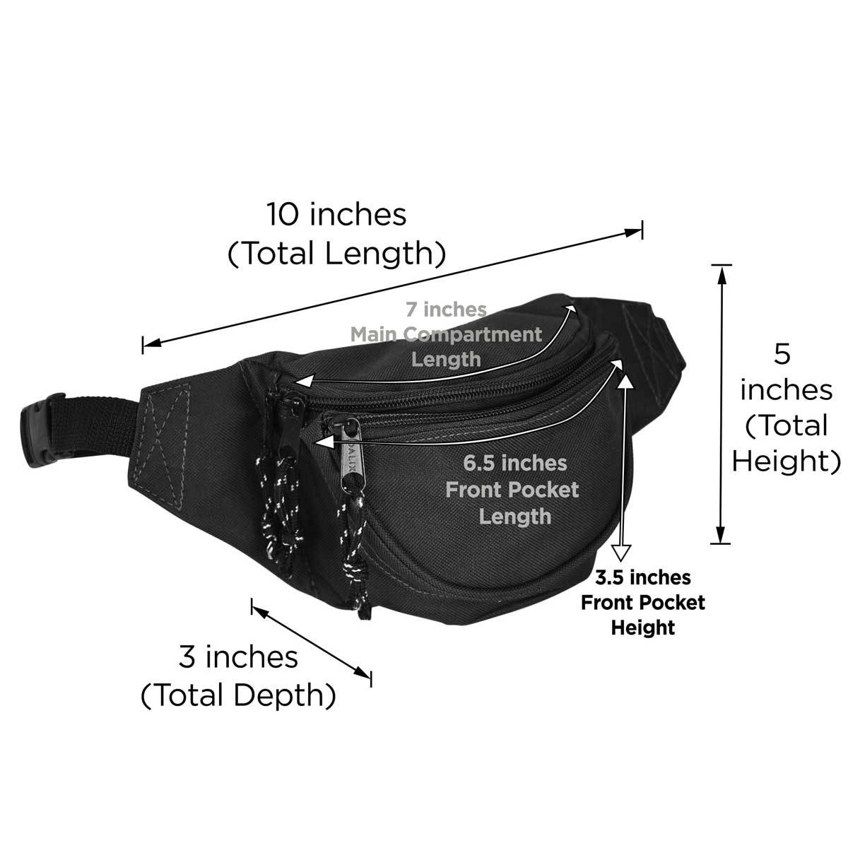 DALIX Fanny Pack w/ 3 Pockets Traveling Concealment Pouch Airport Money Bag FP-001 Fanny Packs DALIX
