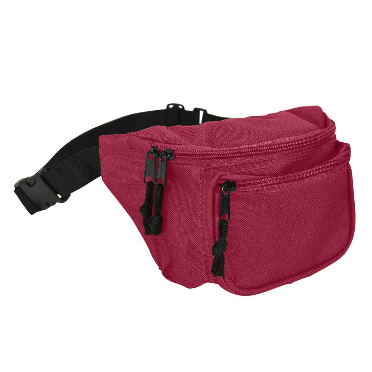 DALIX Fanny Pack 7" Travel Belt Pouch Waist Wallet Bag w/ 3 Pockets FP-002 Fanny Packs DALIX Maroon 