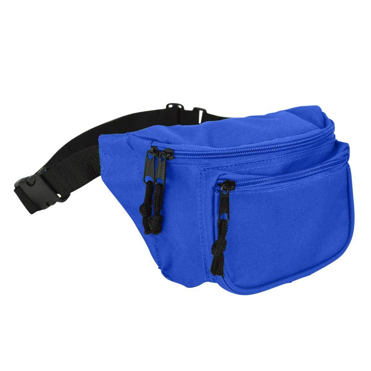 DALIX Fanny Pack 7" Travel Belt Pouch Waist Wallet Bag w/ 3 Pockets FP-002 Fanny Packs DALIX Royal 