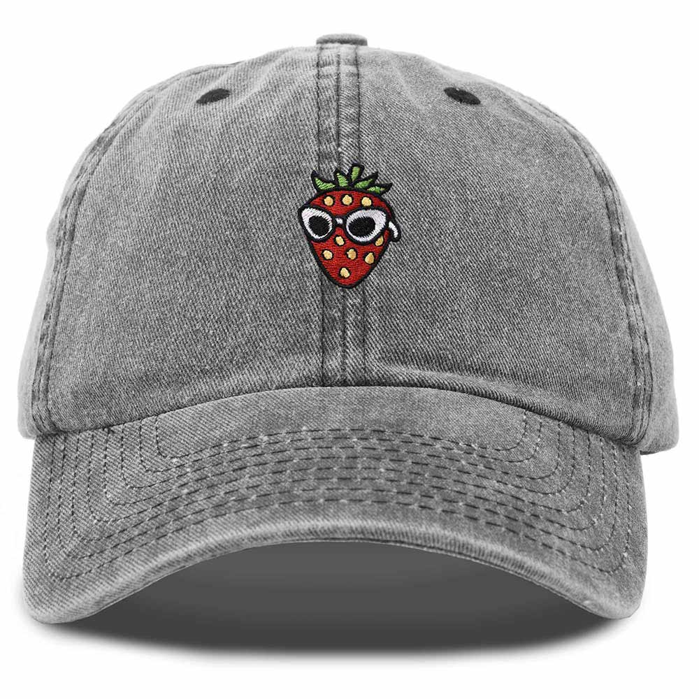 Dalix Strawberry Embroidered Cap Cotton Baseball Summer Cool Dad Hat Womens in Black