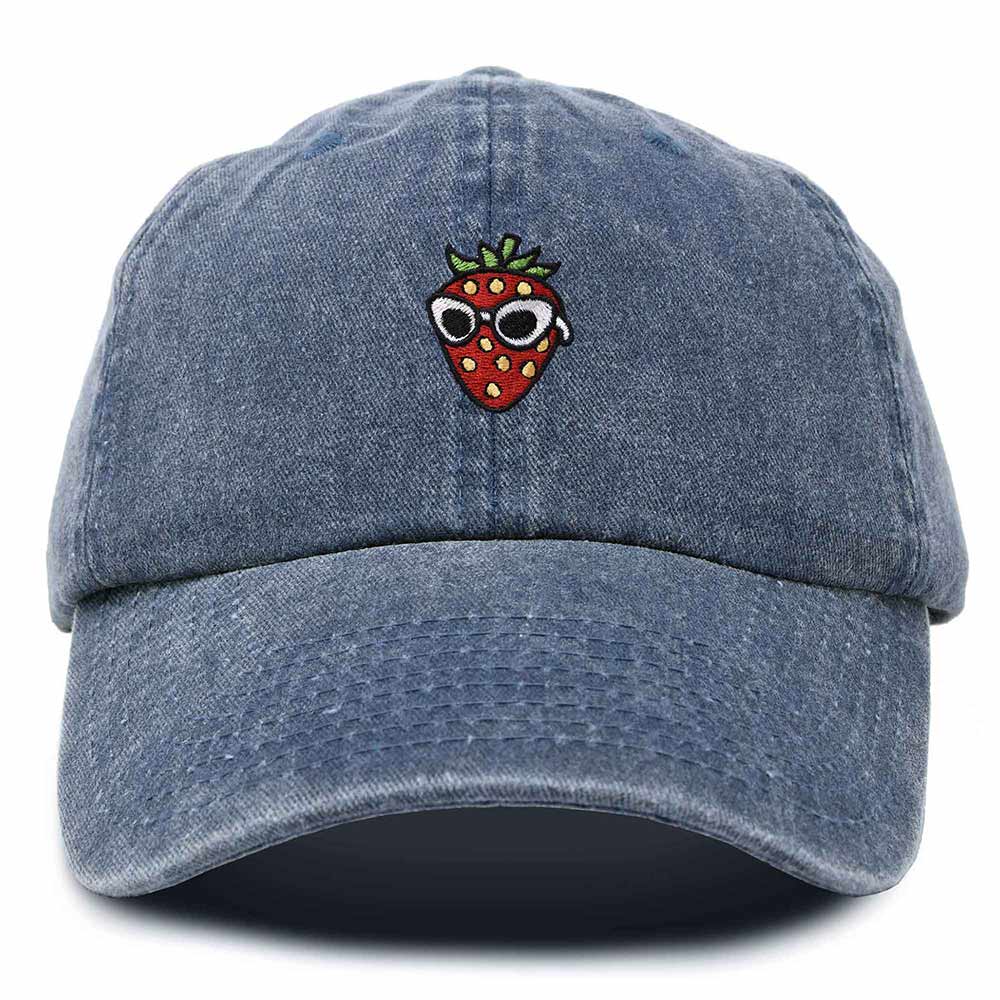 Dalix Strawberry Embroidered Cap Cotton Baseball Summer Cool Dad Hat Womens in Navy Blue