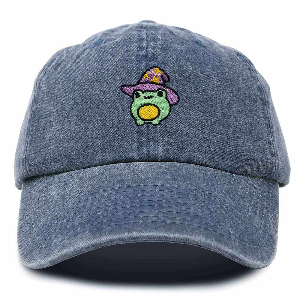 Dalix Sorcerer Frog Embroidered Cap Cotton Baseball Cute Cool Dad Hat Womens in Navy Blue