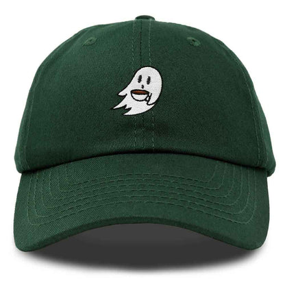 Dalix Spooke-a-Latte Ghost Cap Embroidered Coffee Cotton Baseball Hat Mens Womens in Dark Green