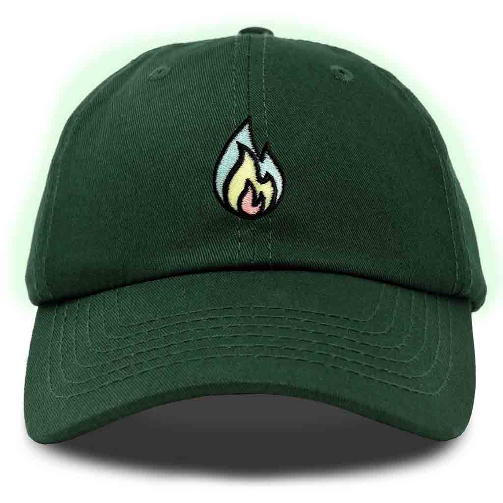 Dalix Fire Embroidered Glow in the Dark Hat Dad Cotton Baseball Cap Men in Khaki