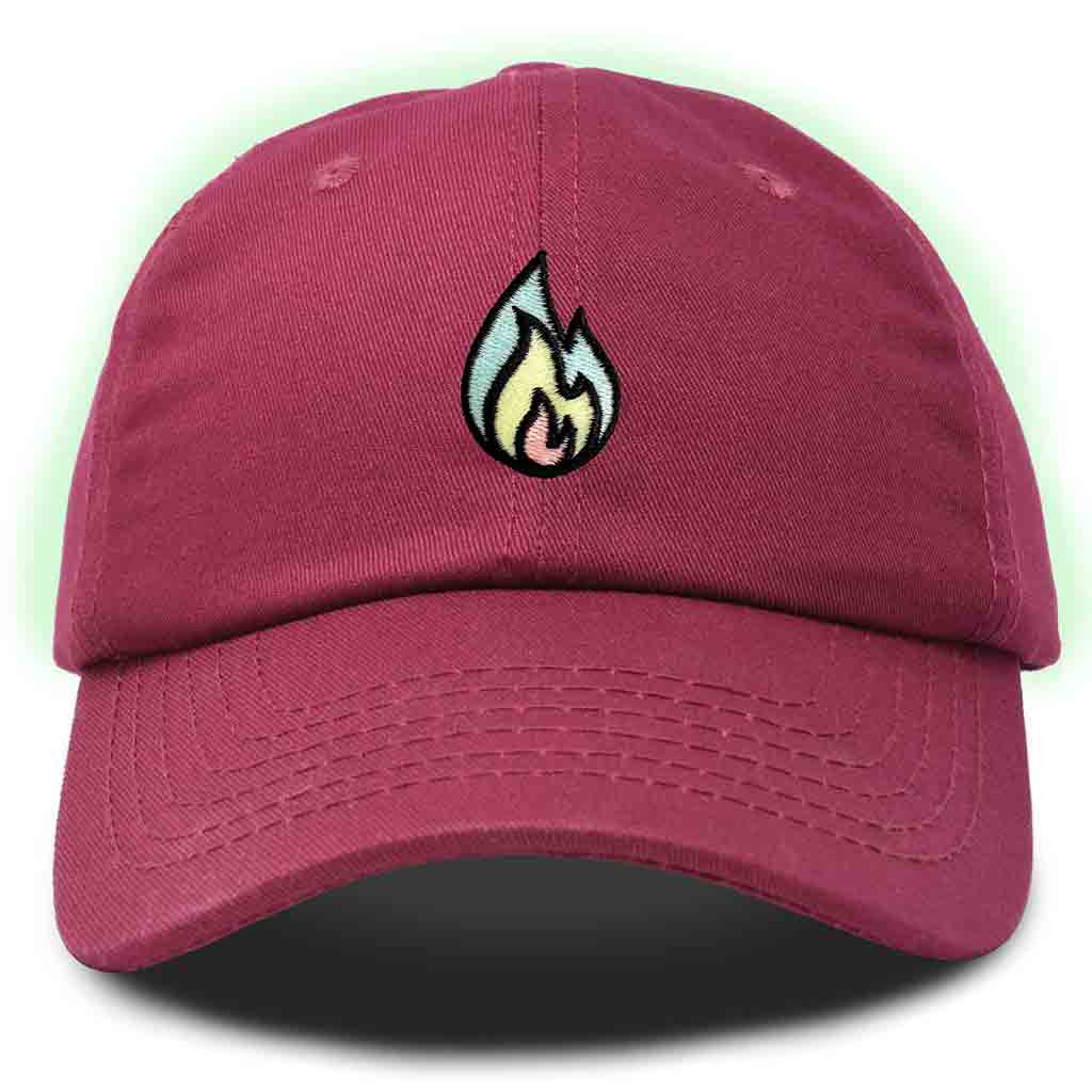 Dalix Fire Embroidered Glow in the Dark Hat Dad Cotton Baseball Cap Men in Purple