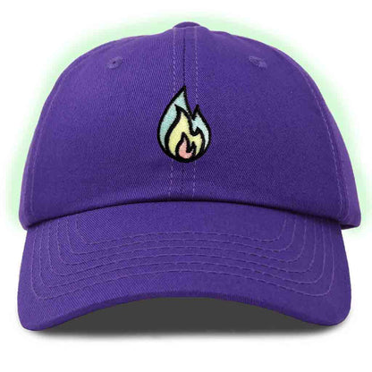 Dalix Fire Embroidered Glow in the Dark Hat Dad Cotton Baseball Cap Men in White