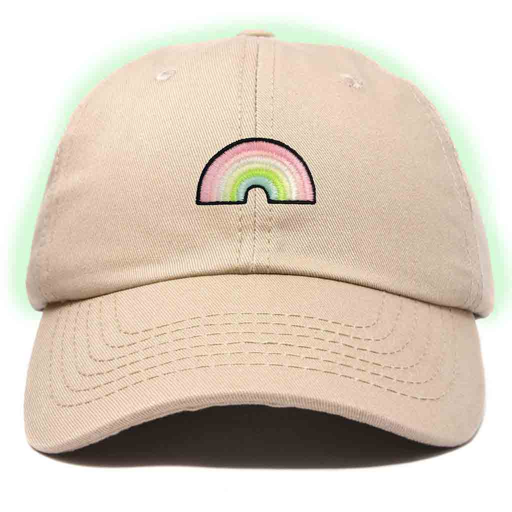 Dalix Rainbow Embroidered Glow in the Dark Hat Dad Cotton Baseball Cap Women in Yellow