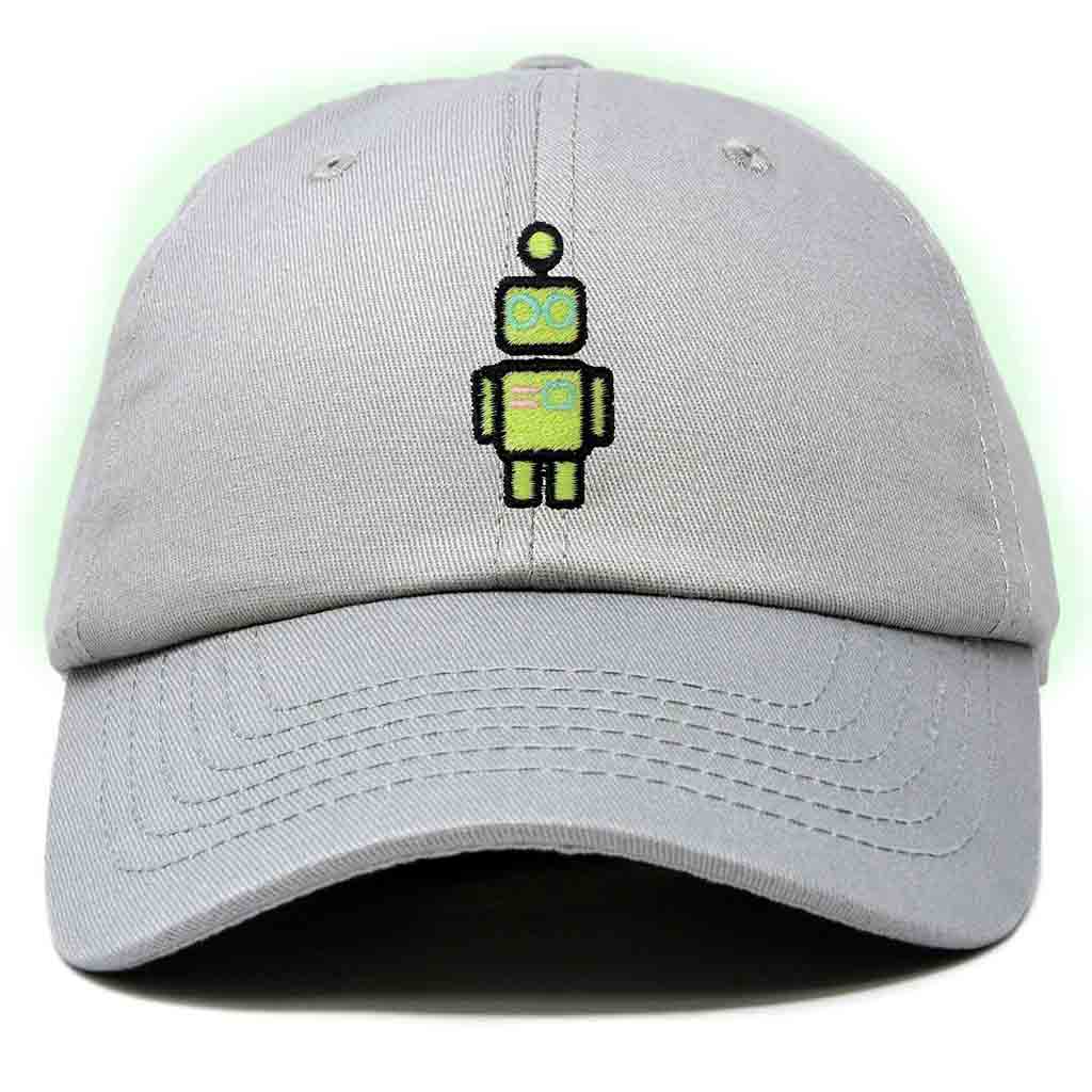 Dalix Robot Embroidered Glow in the Dark Hat Dad Hat Cotton Baseball Cap in Light Blue