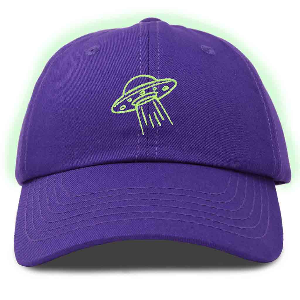 Dalix UFO Embroidered Glow in the Dark Hat Dad Cotton Baseball Cap Men in White