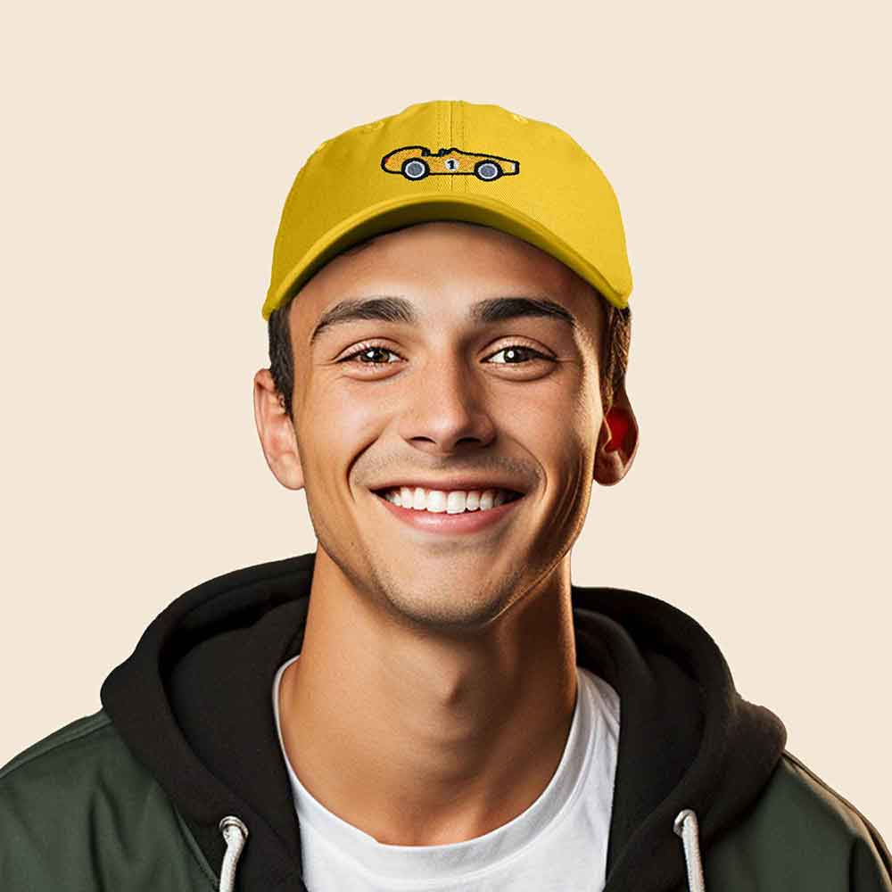 Dalix Race Car Embroidered Dad Cap Classic Cotton Baseball Hat Mens in White
