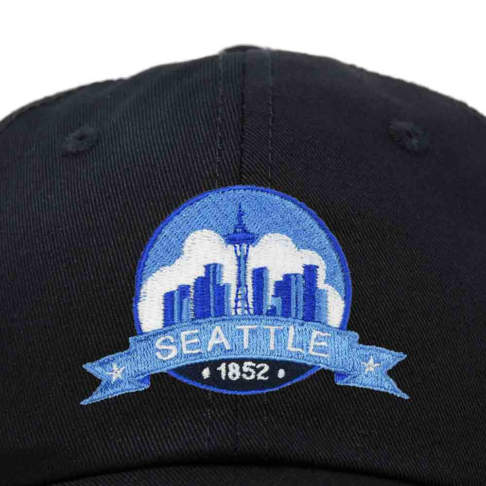 Dalix Seattle Embroidered Dad Hat Cotton Baseball Cap Women in Black
