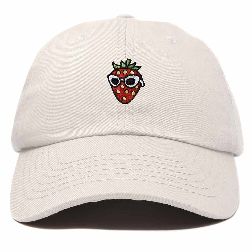 Dalix Strawberry Embroidered Cap Cotton Baseball Summer Cool Dad Hat Womens in Beige