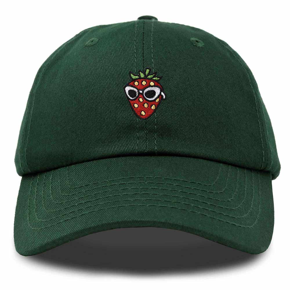 Dalix Strawberry Embroidered Cap Cotton Baseball Summer Cool Dad Hat Womens in Dark Green