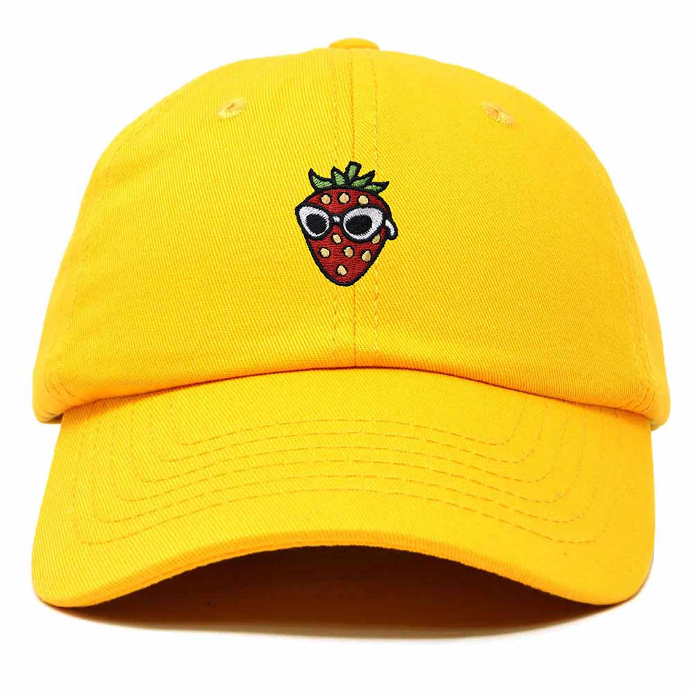 Dalix Strawberry Embroidered Cap Cotton Baseball Summer Cool Dad Hat Womens in Gold