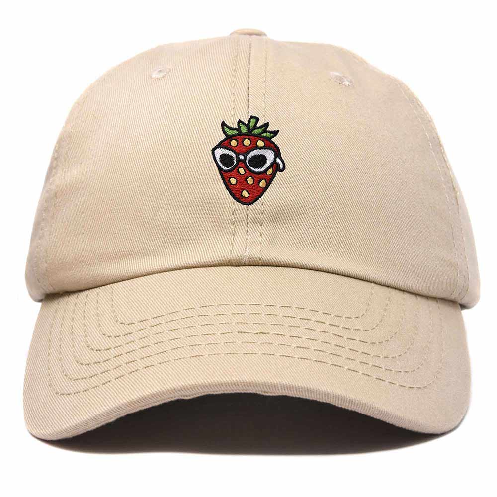 Dalix Strawberry Embroidered Cap Cotton Baseball Summer Cool Dad Hat Womens in Khaki