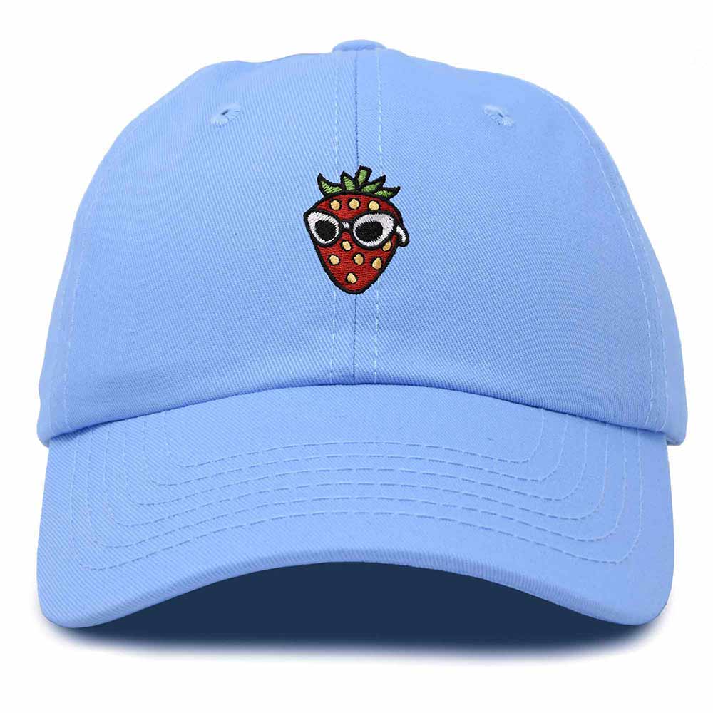 Dalix Strawberry Embroidered Cap Cotton Baseball Summer Cool Dad Hat Womens in Light Blue