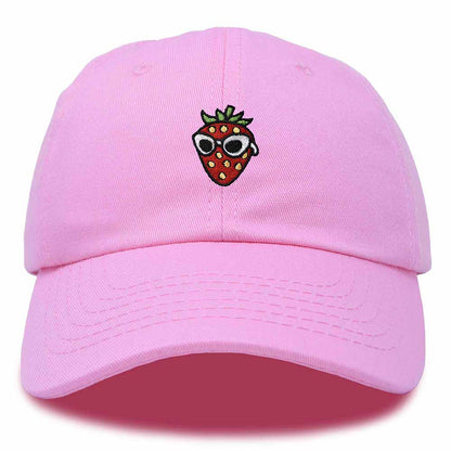 Dalix Strawberry Embroidered Cap Cotton Baseball Summer Cool Dad Hat Womens in Light Pink