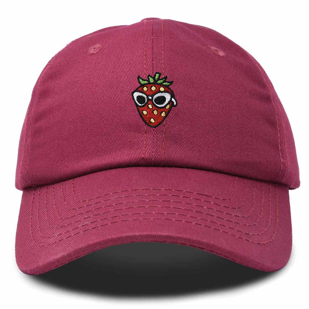 Dalix Strawberry Embroidered Cap Cotton Baseball Summer Cool Dad Hat Womens in Maroon