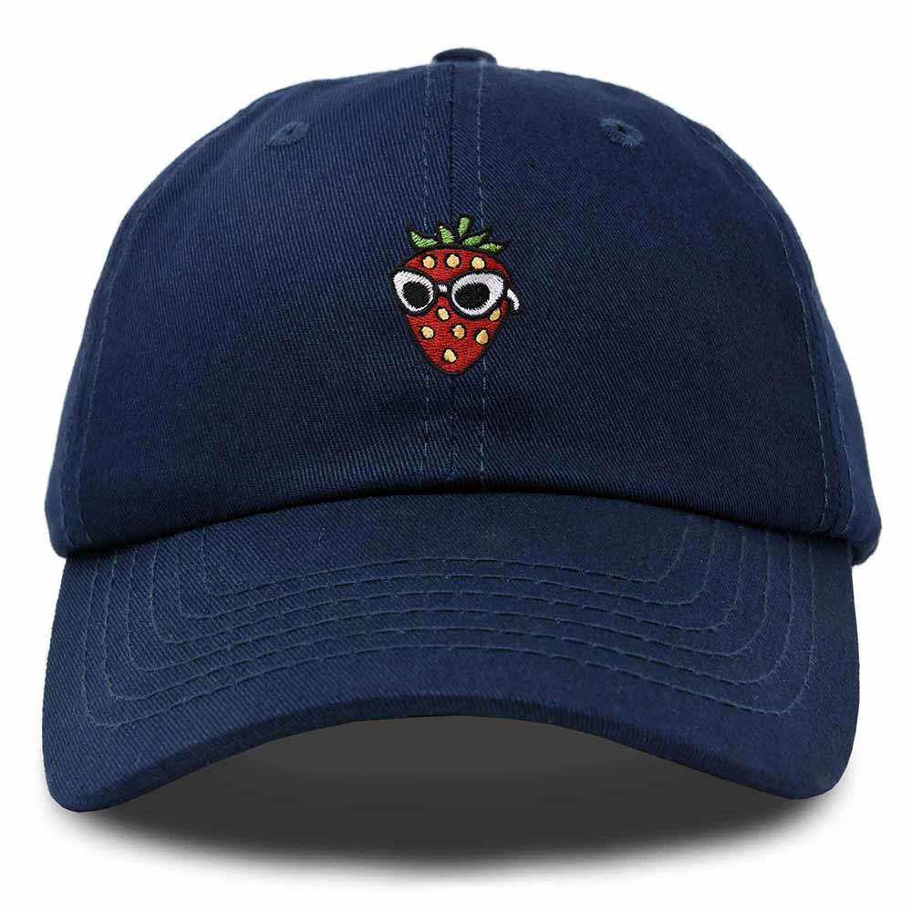 Dalix Strawberry Embroidered Cap Cotton Baseball Summer Cool Dad Hat Womens in Navy Blue
