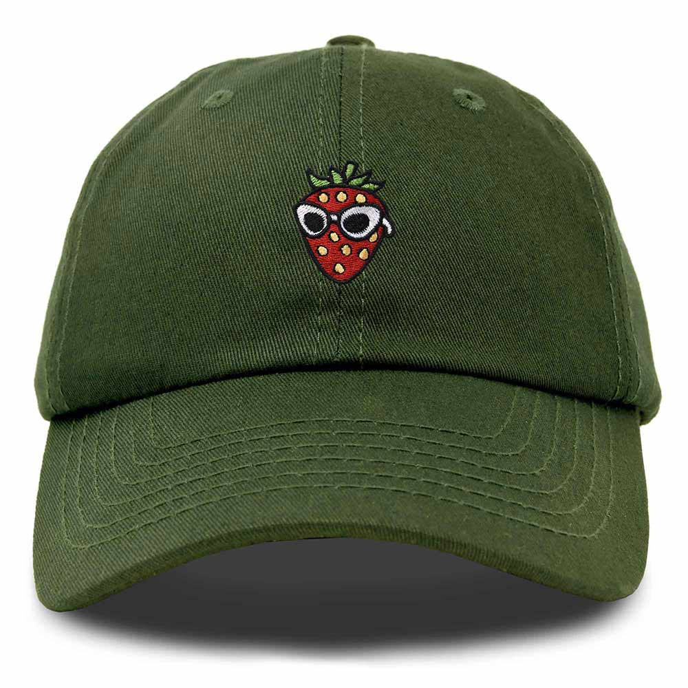 Dalix Strawberry Embroidered Cap Cotton Baseball Summer Cool Dad Hat Womens in Olive
