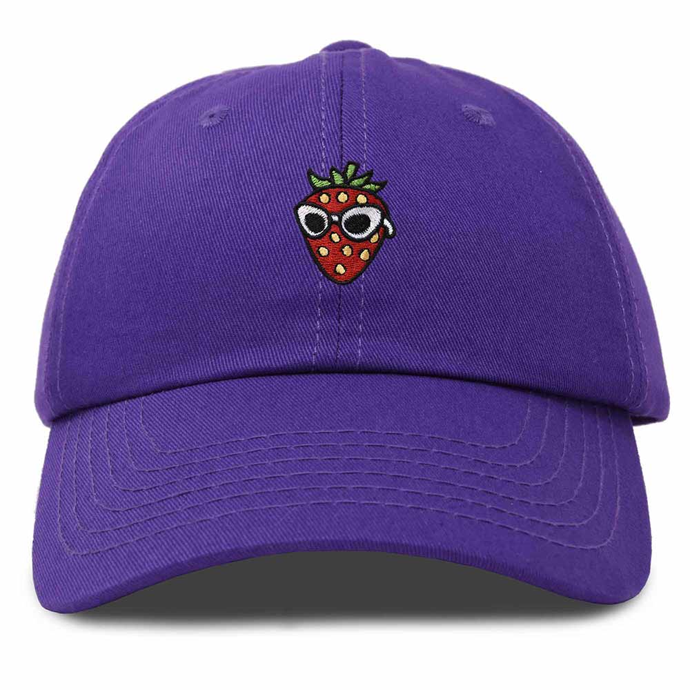 Dalix Strawberry Embroidered Cap Cotton Baseball Summer Cool Dad Hat Womens in Purple