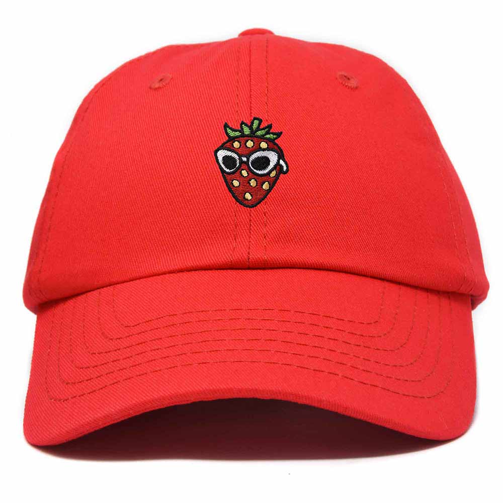 Dalix Strawberry Embroidered Cap Cotton Baseball Summer Cool Dad Hat Womens in Red