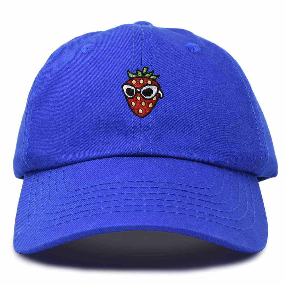Dalix Strawberry Embroidered Cap Cotton Baseball Summer Cool Dad Hat Womens in Royal Blue