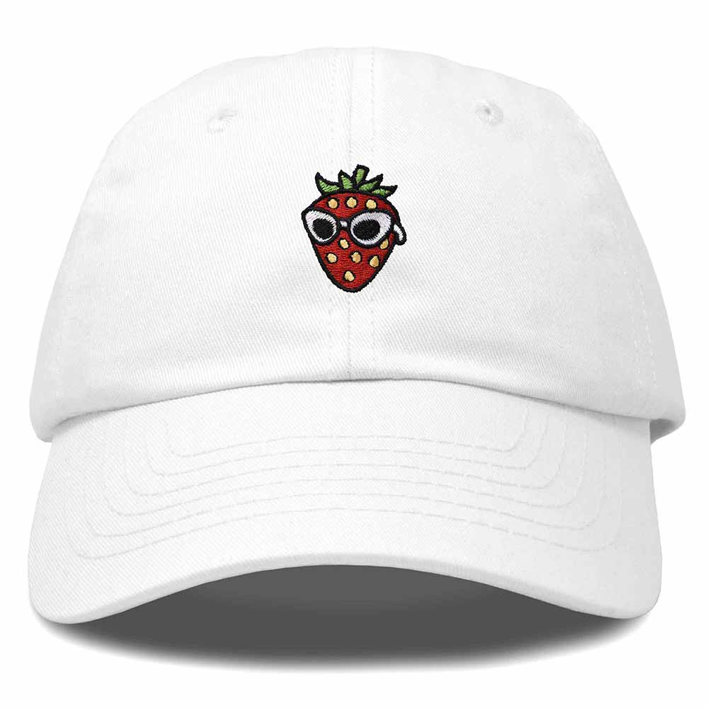 Dalix Strawberry Embroidered Cap Cotton Baseball Summer Cool Dad Hat Womens in White