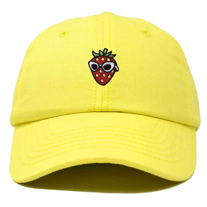 Dalix Strawberry Embroidered Cap Cotton Baseball Summer Cool Dad Hat Womens in Yellow