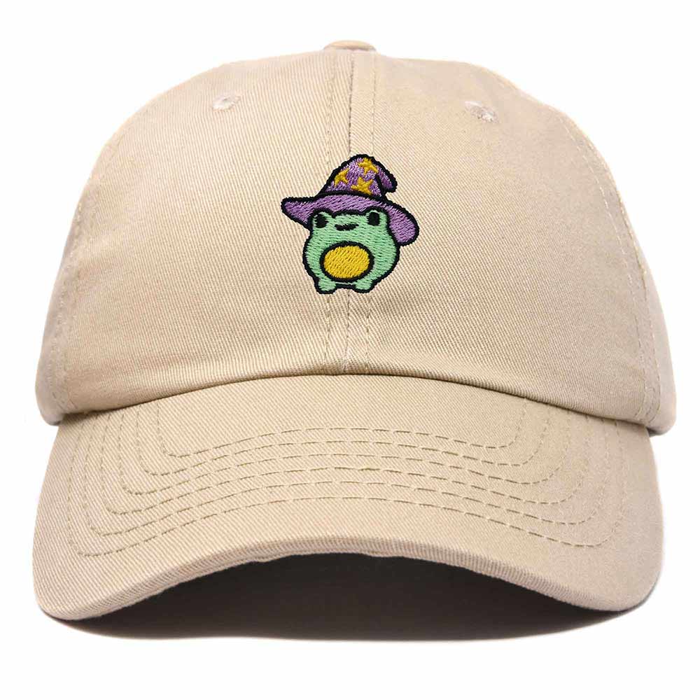 Dalix Sorcerer Frog Embroidered Cap Cotton Baseball Cute Cool Dad Hat Womens in Khaki