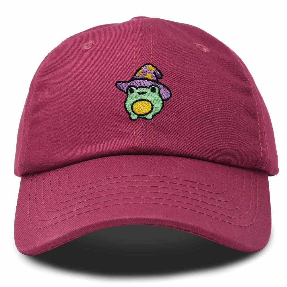 Dalix Sorcerer Frog Embroidered Cap Cotton Baseball Cute Cool Dad Hat Womens in Maroon