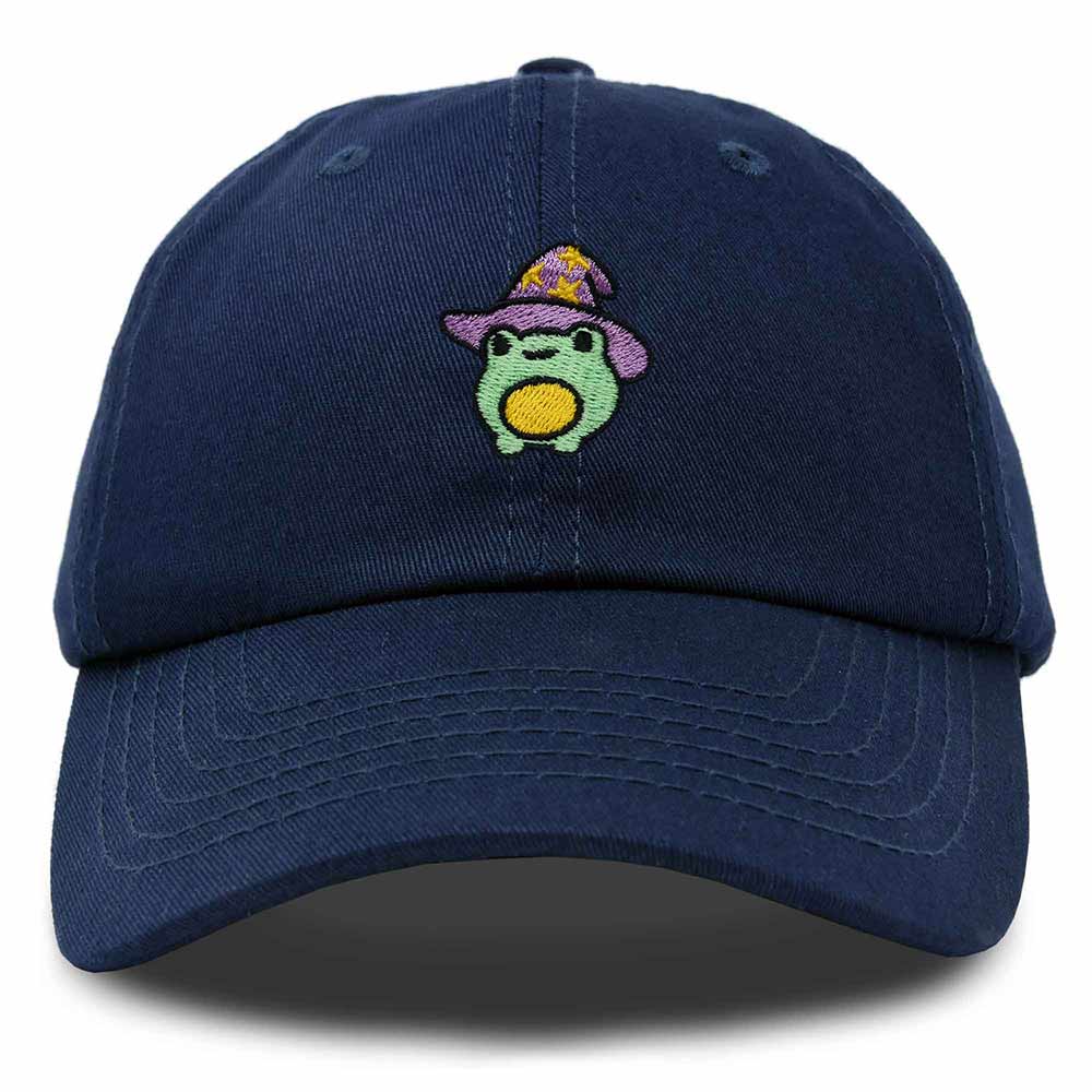 Dalix Sorcerer Frog Embroidered Cap Cotton Baseball Cute Cool Dad Hat Womens in Navy Blue