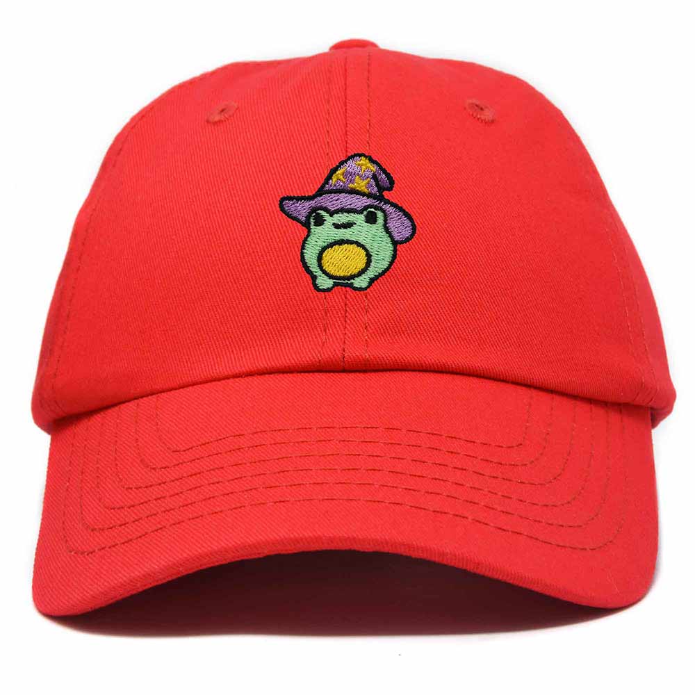 Dalix Sorcerer Frog Embroidered Cap Cotton Baseball Cute Cool Dad Hat Womens in Red