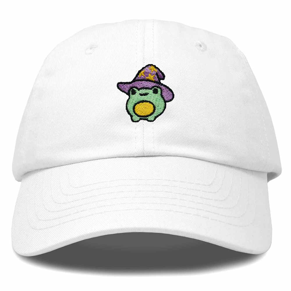 Dalix Sorcerer Frog Embroidered Cap Cotton Baseball Cute Cool Dad Hat Womens in White