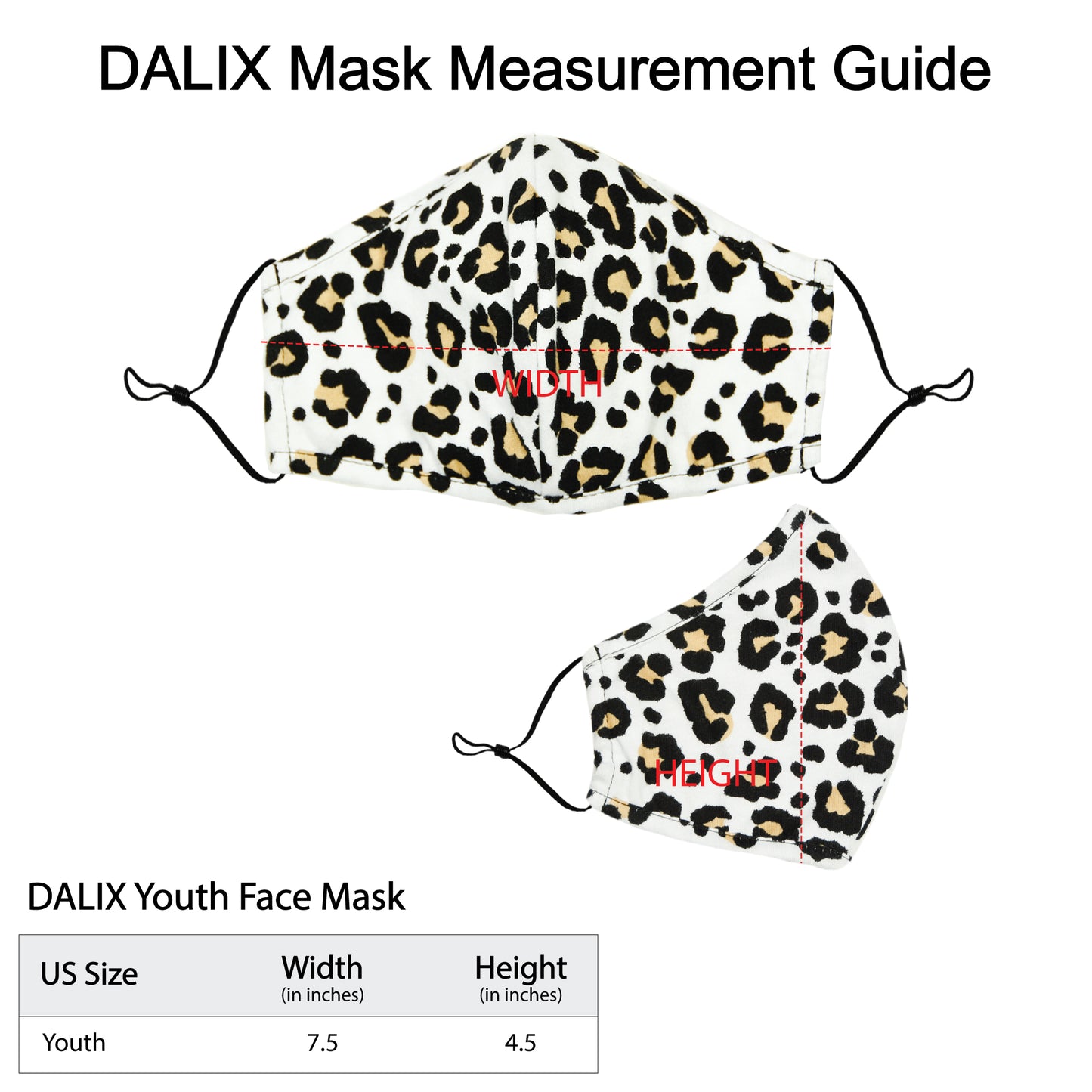 Dalix Youth Leopard Cloth Face Mask Reusable Washable Made in USA - XXS-XS Size