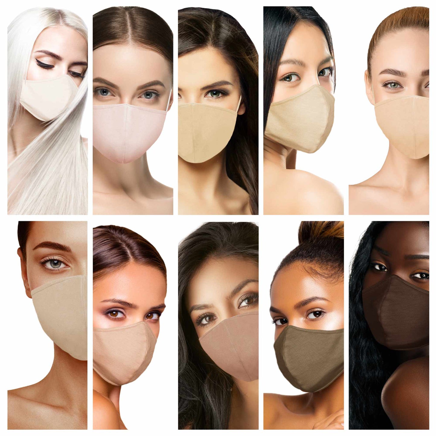 Dalix Skin Tone Cloth Face Mask 3 Layer Filter Pocket Nose Piece Assorted (10-Pack)