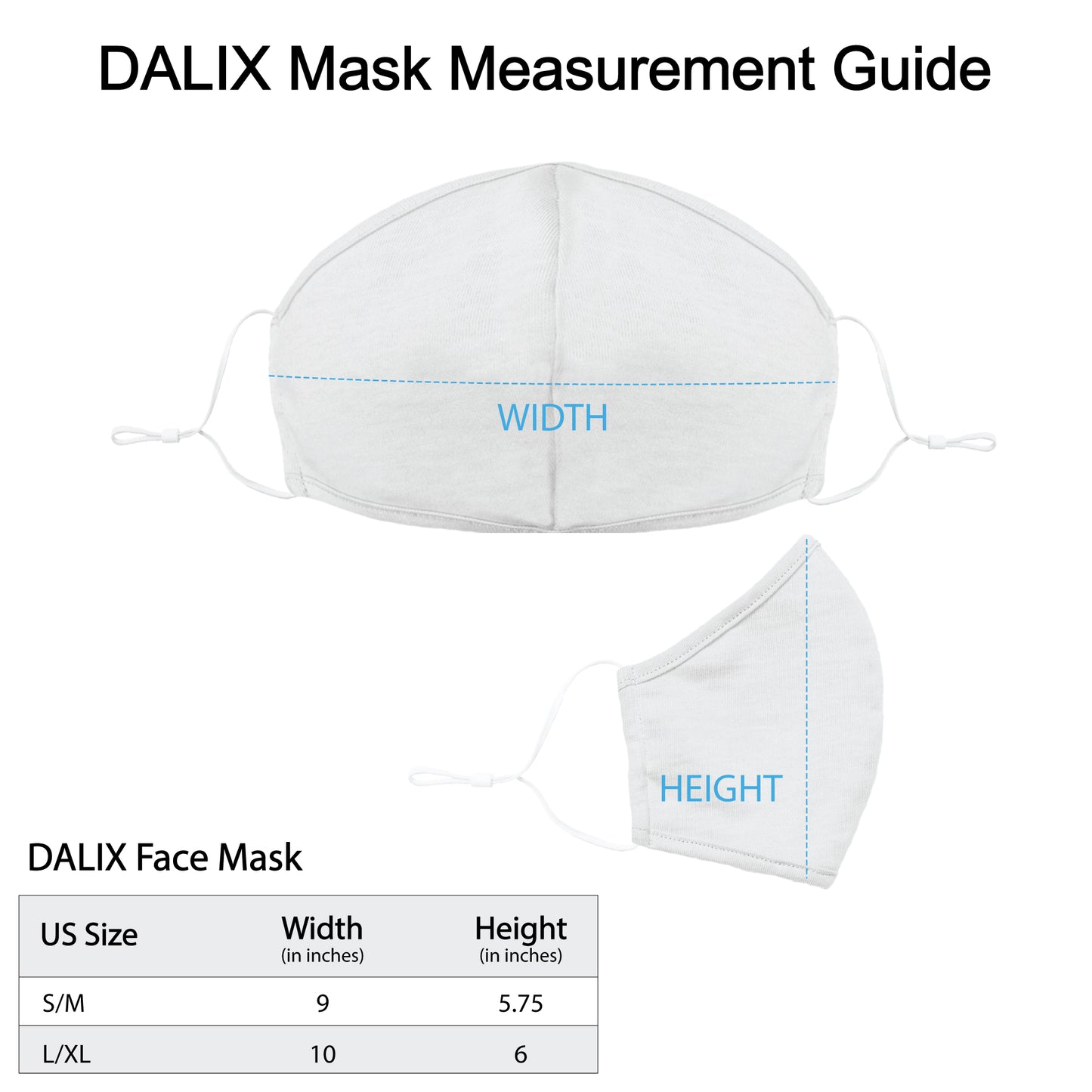Dalix  Cloth Face Mask Reuseable Washable Made in USA - S-M , L-XL Size (3 Pack)