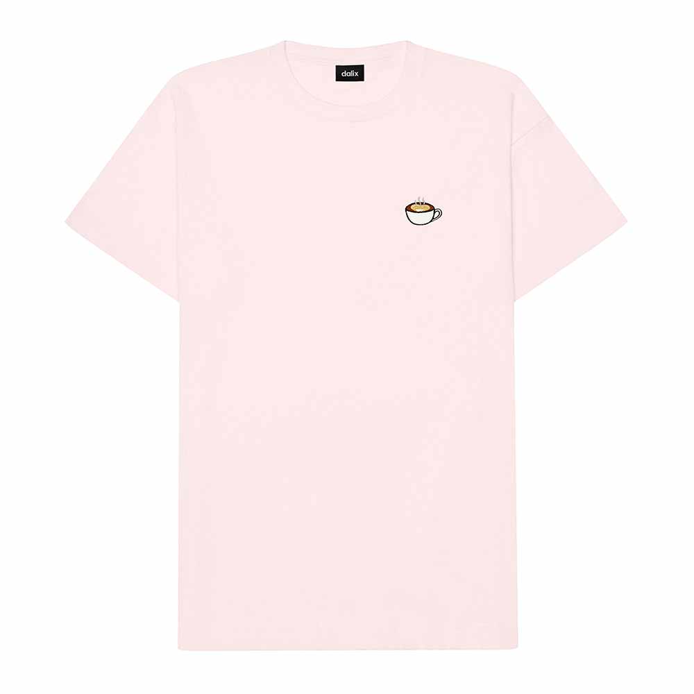 Dalix Cappuccino Embroidered Cotton Relaxed Boxy Fit Short Sleeve Crewneck Tee Shirt Mens in Pink 2XL XX-Large