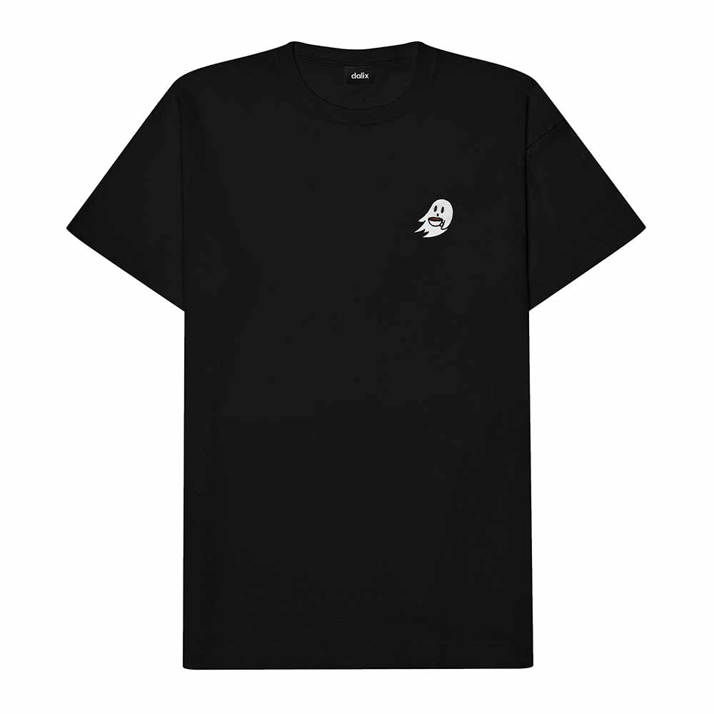 Dalix Spook a Latte Ghost Embroidered Relaxed Heavy Soft Cotton T Shirt Mens in Black 2XL XX-Large