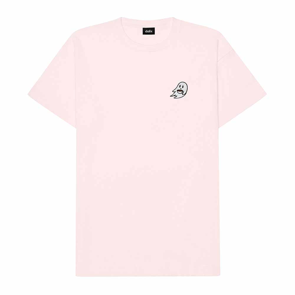 Dalix Spook a Latte Ghost Embroidered Relaxed Heavy Soft Cotton T Shirt Mens in Pink 2XL XX-Large
