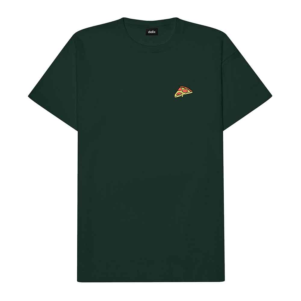 Dalix Pizza Embroidered Relaxed Heavy Soft Cotton T Shirt Mens in Forest Green 2XL XX-Large