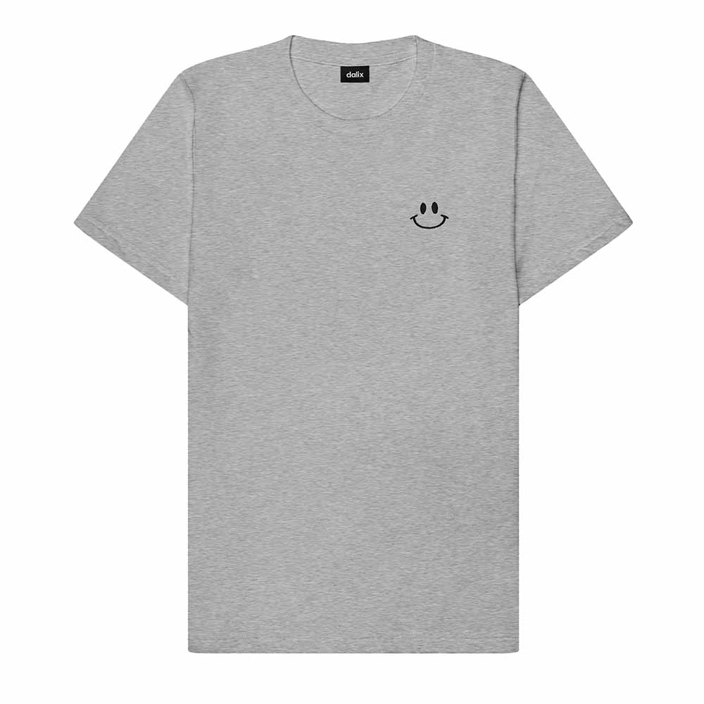 Dalix Smile Face Embroidered Cotton Relaxed Boxy Fit Short Sleeve Crewneck Tee Shirt Mens in Athletic Heather 2XL XX-Large