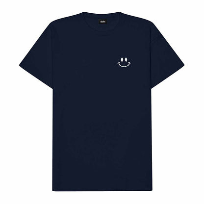 Dalix Smile Face Embroidered Cotton Relaxed Boxy Fit Short Sleeve Crewneck Tee Shirt Mens in Navy Blue 2XL XX-Large
