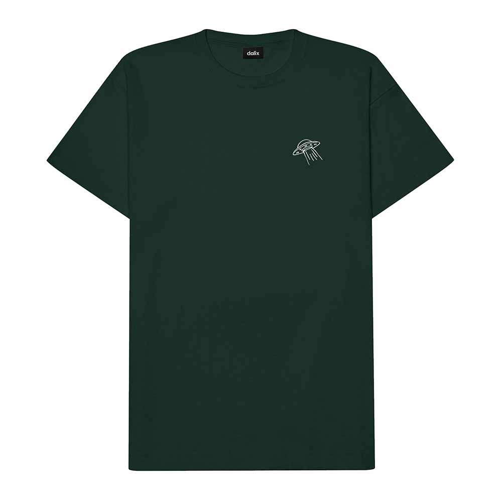 Dalix UFO Embroidered Cotton Relaxed Boxy Fit Short Sleeve Crewneck Tee Shirt Mens in Forest Green 2XL XX-Large