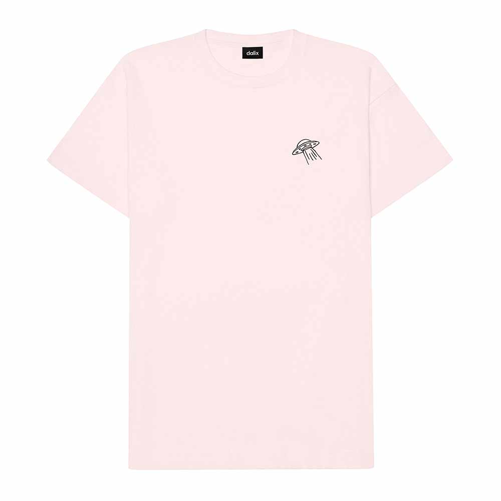 Dalix UFO Embroidered Cotton Relaxed Boxy Fit Short Sleeve Crewneck Tee Shirt Mens in Pink 2XL XX-Large